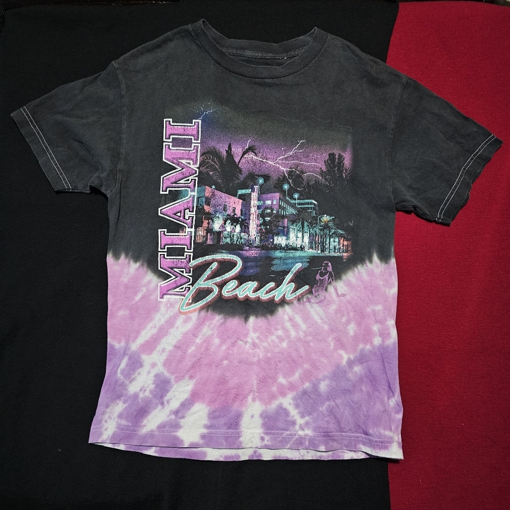 PACSUN Miami Beach Men’s T-shirt Small Black Purple 90's City Tie Dye Nightlife